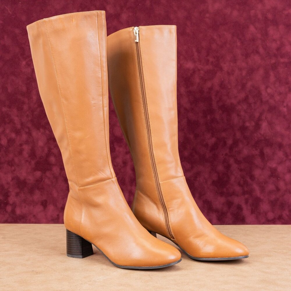 Joie Women Racquel Caramel Leather Zip Riding Fashion Knee Boots sz 8.5